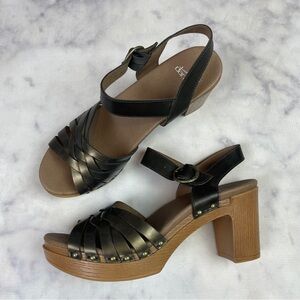 DANSKO Dawson Bronze Woven Leather Block Heel Sandals Peep Toe Comfort Sz 41